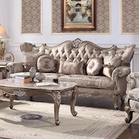 Traditional Tufted Sofa with Five Accent Pillows