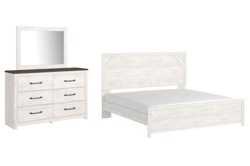 King Panel Bed, Dresser And Mirror