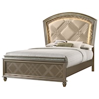 Glam Upholstered Queen Bed with Faux Crystals