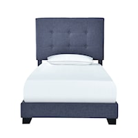Transitional Button Tufted Twin Upholstered Bed in Denim Blue