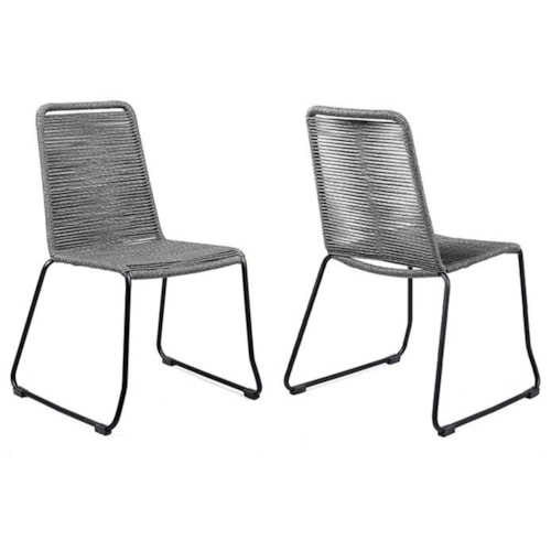 Outdoor Patio Dining Chair in Black Powder Coated Finish with Gray Textiling - Set of 2