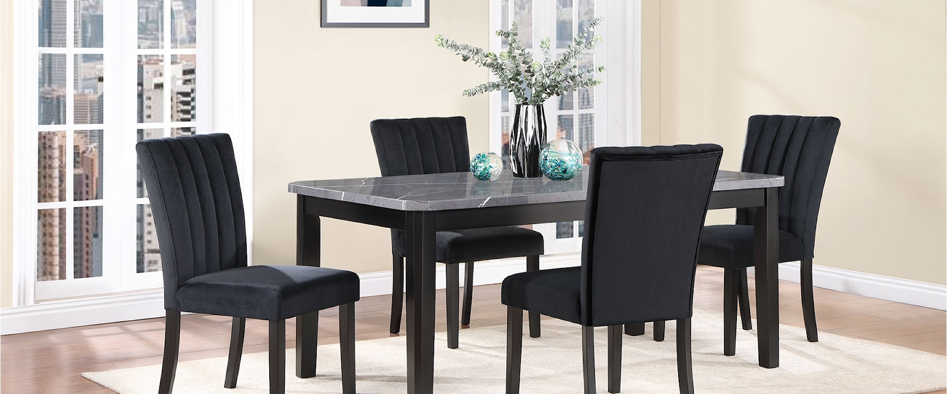 Transitional Dining Table Set with 4 Dining Chairs