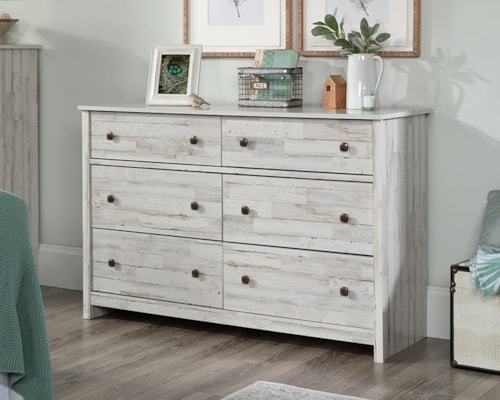 Transitional Six-Drawer Dresser with Easy-Glide Drawers