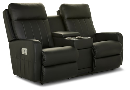 Contemporary Power Reclining Wall Loveseat with Headrest and Console