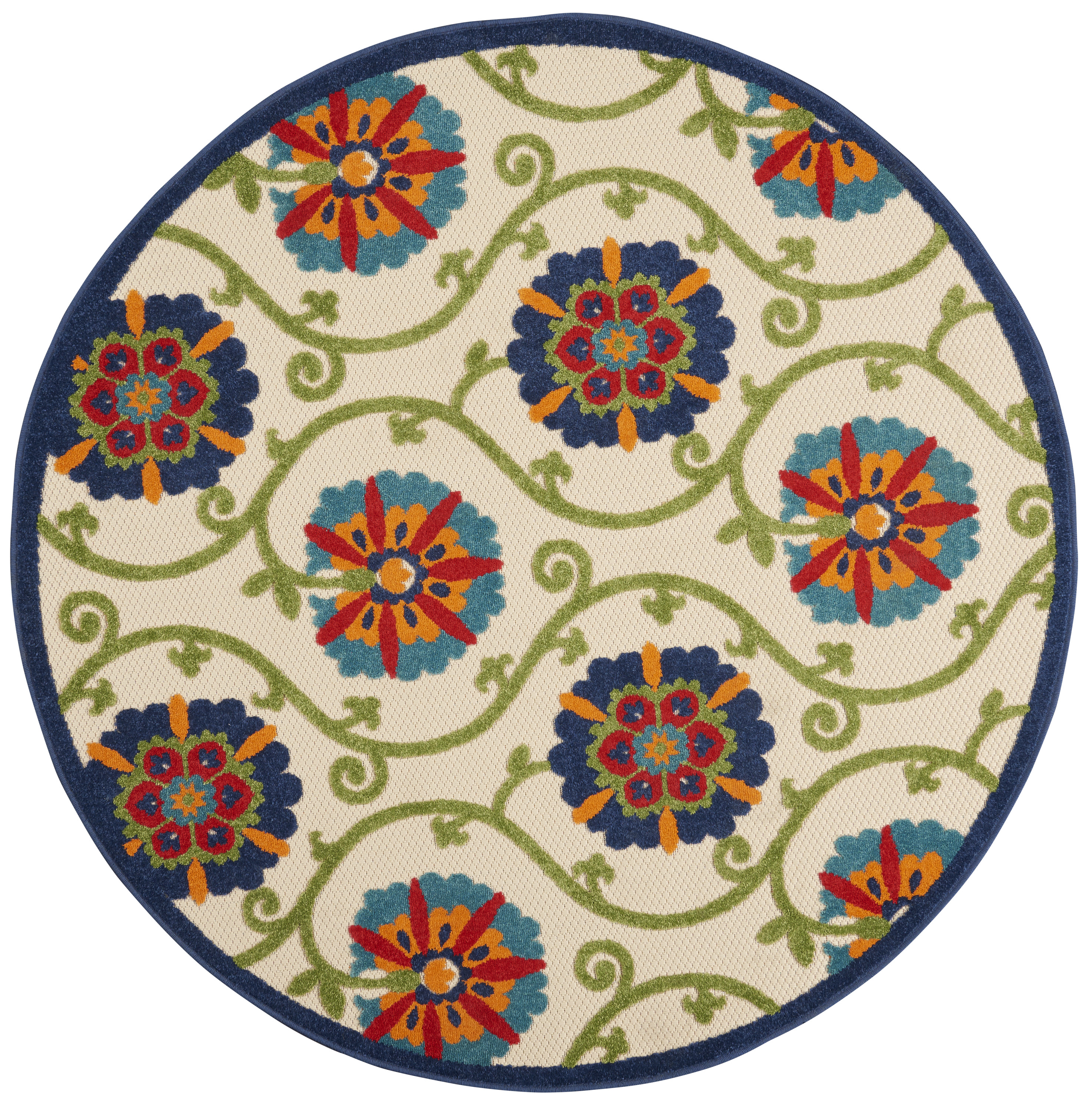 5'3"  Blue/Multicolor Round Rug