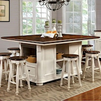 Cottage Counter Height Dining Table with Shelving and Storage