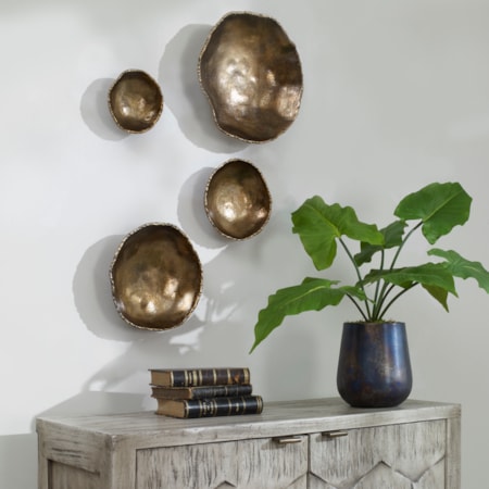 Lucky Coins Brass Wall Bowls S/4