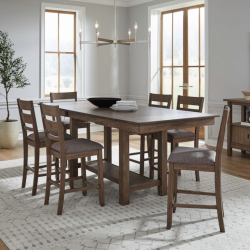 Transitional 7-pc. Gathering Counter Table Set with Upholstered Ladder-Back Chairs