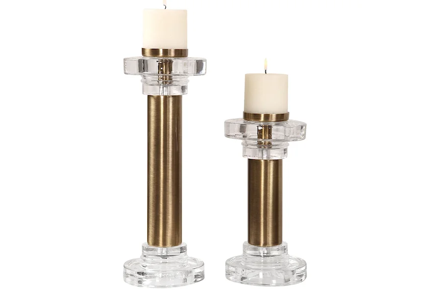 Accessories - Candle Holders Leslie Brushed Brass Candleholders, S/2 by Uttermost at Jacksonville Furniture Mart