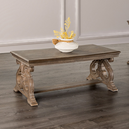 Coffee Table Oak with Carved Detailed Legs