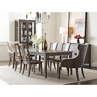 Transitional 7-Piece Rectangular Dining Set with Upholstered Host Chairs