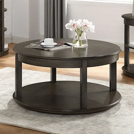 Transitional Round Coffee Table with Open Shelf