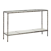 Console Sofa Table in Antiqued Pewter Finish with Marble Shelf