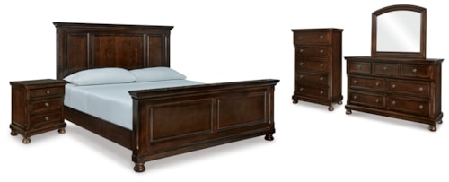 King Panel Bed, Dresser, Mirror, Chest And Nightstand