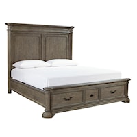 Traditional California King Storage Panel Bed with Cedar-Lined Drawers