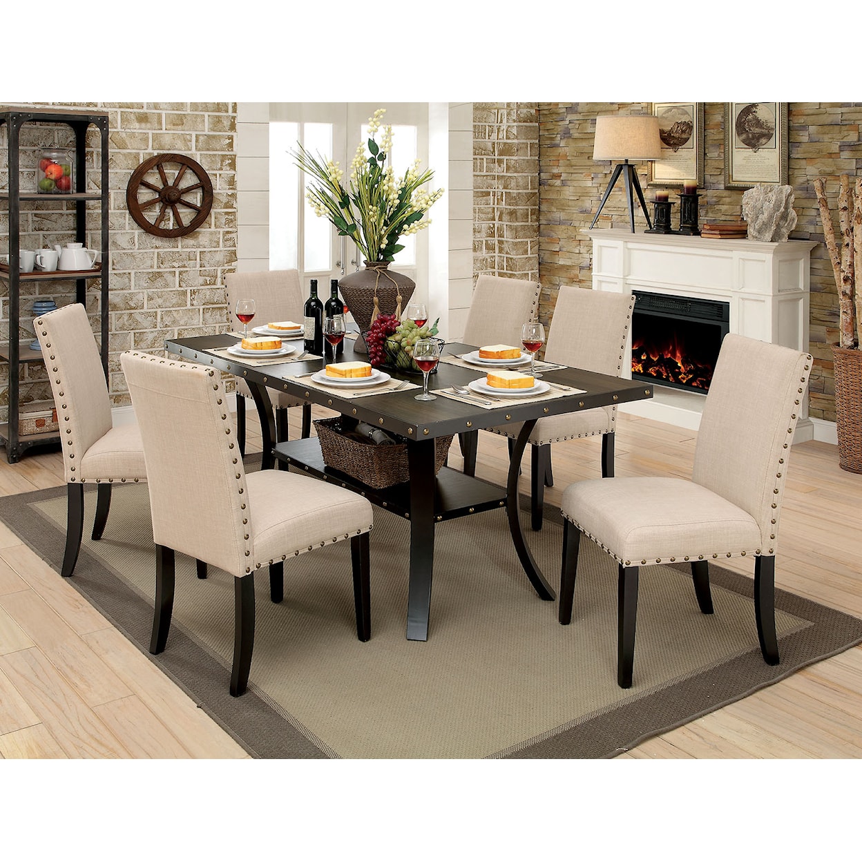 Furniture of America - FOA Kaitlin 7-Piece Dining Table Set