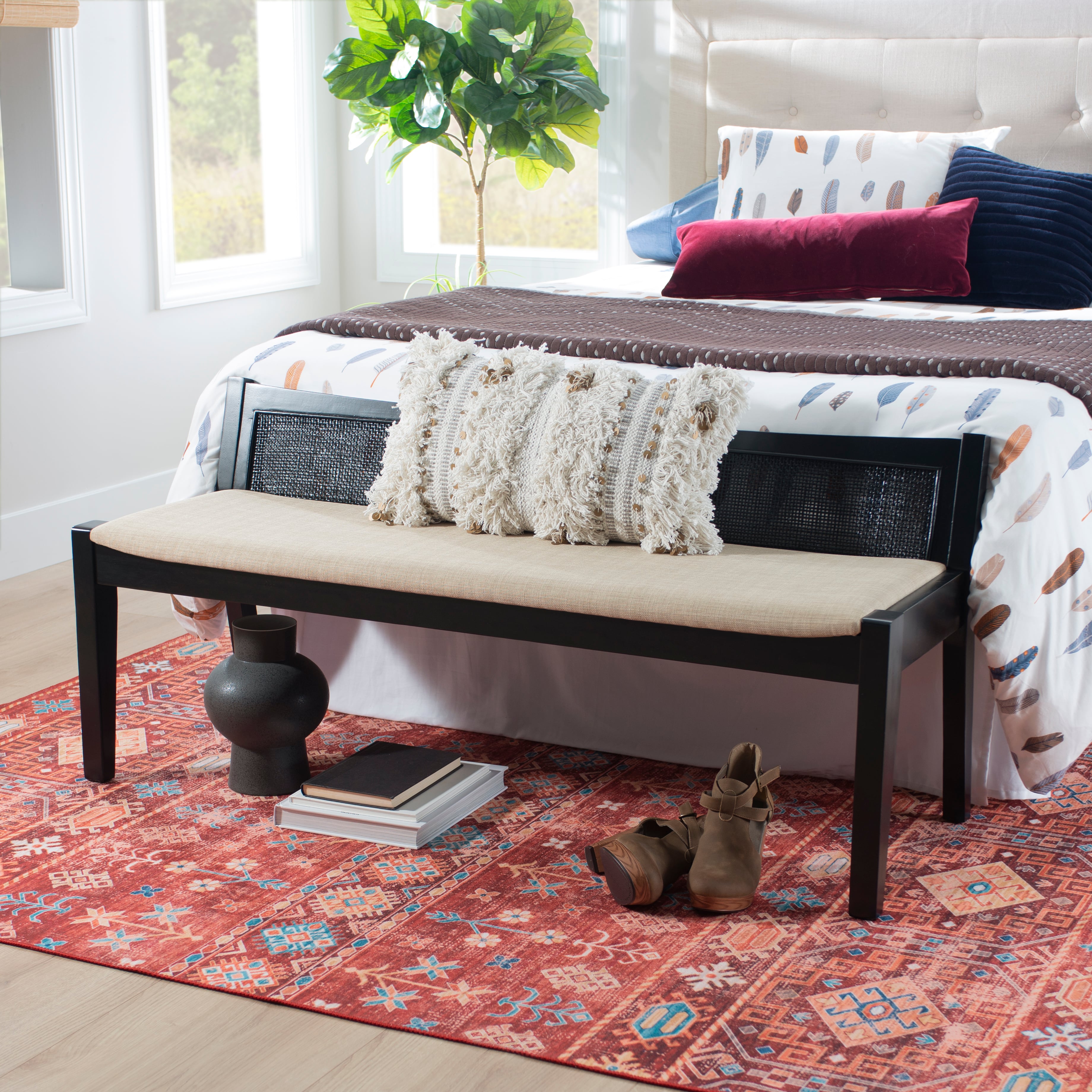 Powell Bauer Upholstered Cane Bench