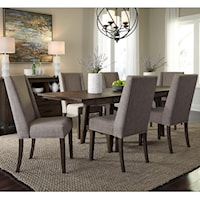 Transitional 7-Piece Trestle Table Dining Set with Upholstered Chairs