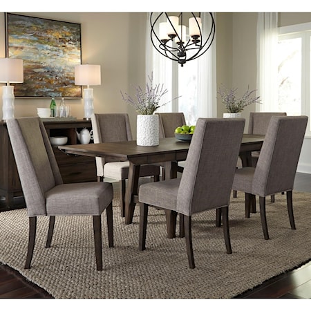 Transitional 7-Piece Trestle Table Dining Set with Upholstered Chairs