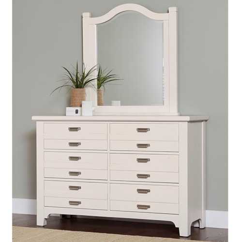 Transitional 6-Drawer Dresser and Arched Mirror