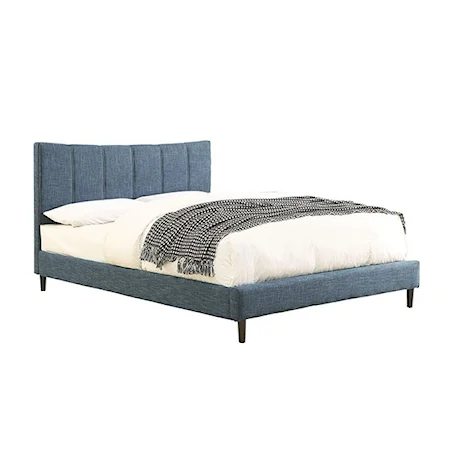 Mid- Century Modern Queen Bed with Channel Tufted Headboard