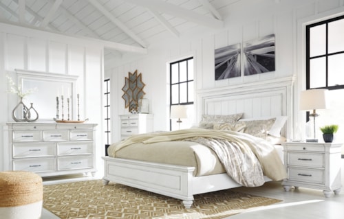 King Panel Bed, Dresser, Mirror, Chest And 2 Nightstands