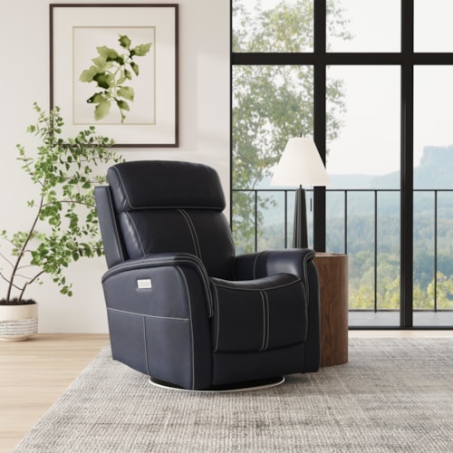 Contemporary Swivel Recliner with Power Headrest & Lumbar