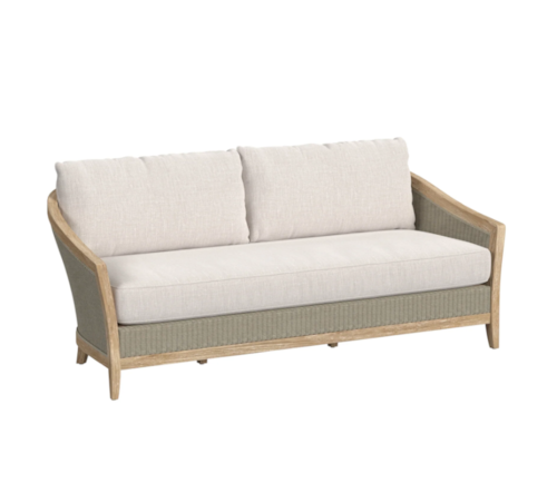 Coastal Outdoor Sofa with Wood Trim