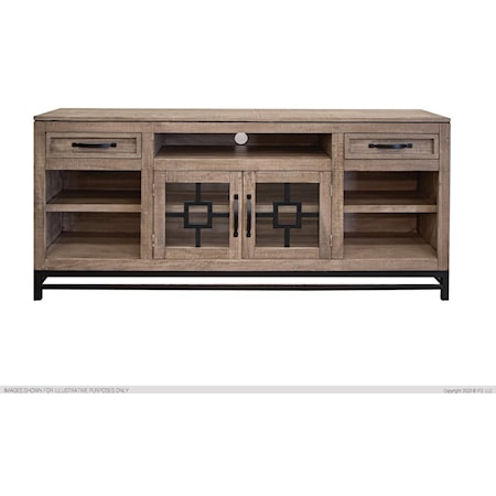 Industrial TV Stand with Glass Doors