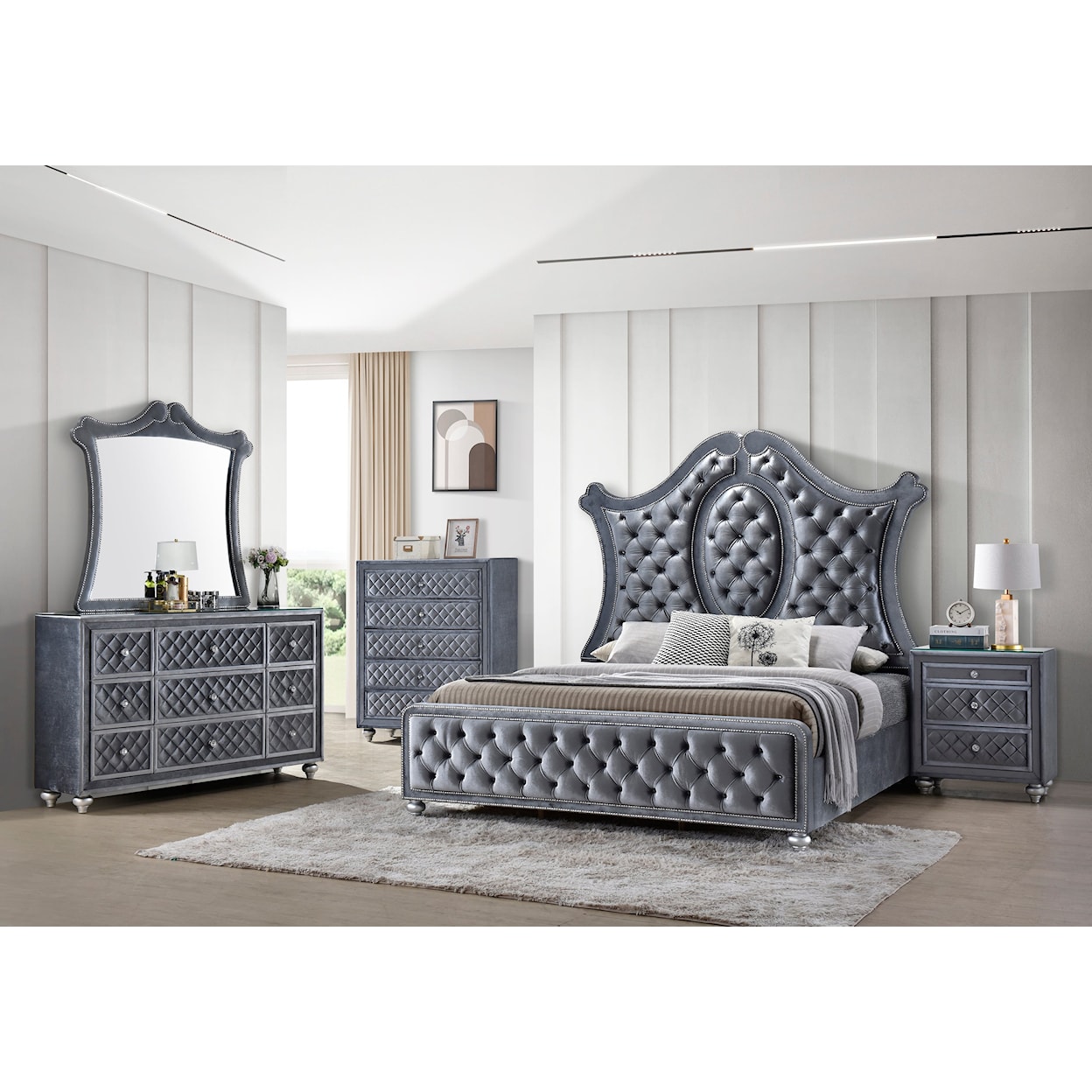 Crown Mark Cameo King Upholstered Bed