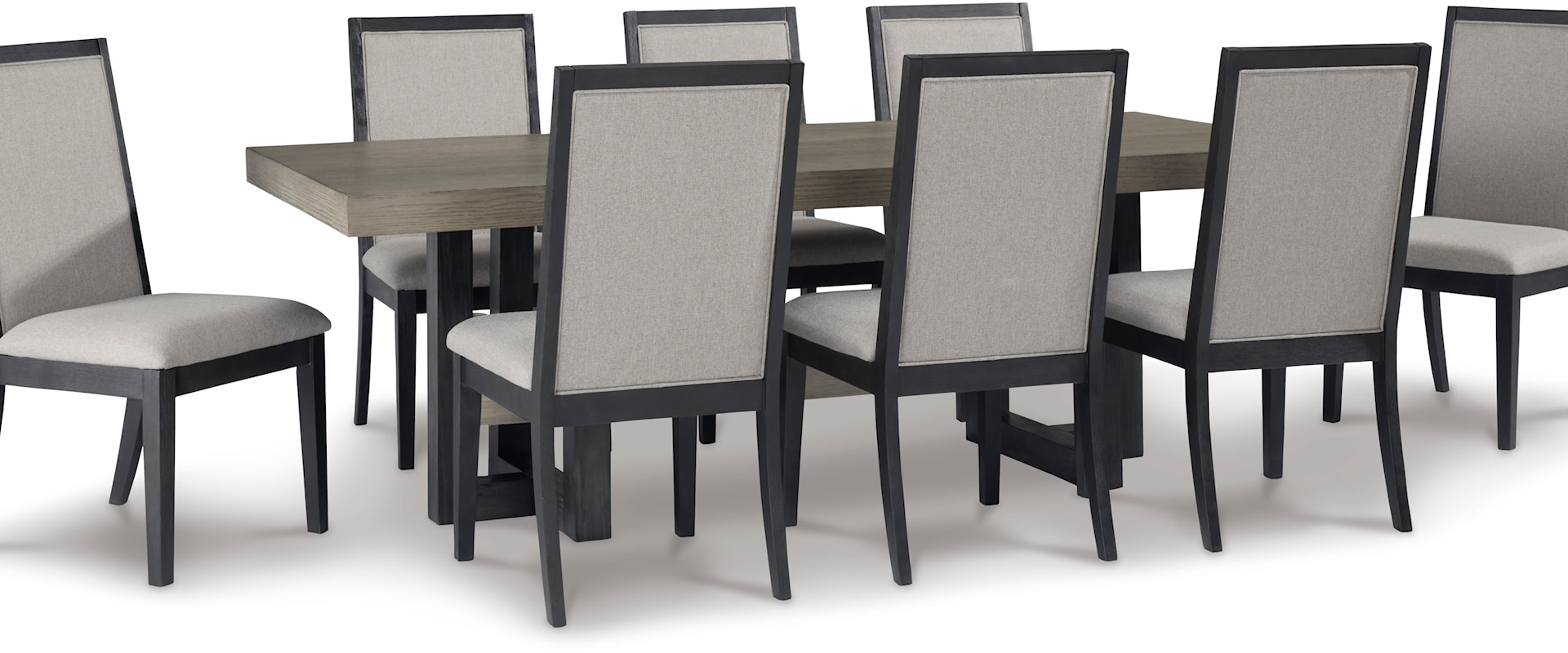 Contemporary 9-Piece Trestle Table and Chairs Dining Set
