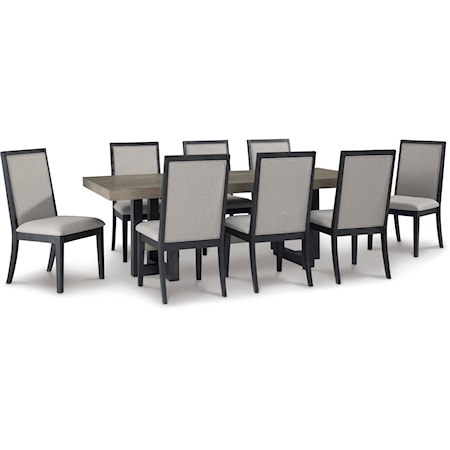 Contemporary 9-Piece Trestle Table and Chairs Dining Set