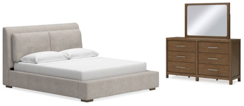 California King Upholstered Bed, Dresser And Mirror