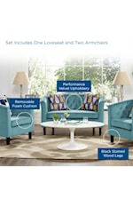 Modway Prospect 3 Piece Performance Velvet Loveseat and Armchair Set