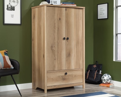 Casual Two-Door Bedroom Armoire with Lower Storage Drawer