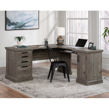 Modern Farmhouse L-Shaped Home Office Desk with Keyboard Drawer