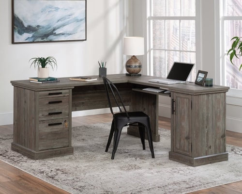 Modern Farmhouse L-Shaped Home Office Desk with Keyboard Drawer