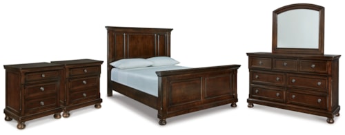 Queen Panel Bed, Dresser, Mirror And 2 Nightstands