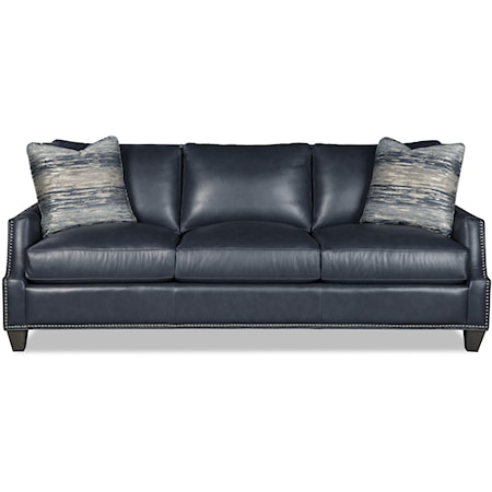 Transitional Sofa with Nail-Head Trim & Toss Pillows