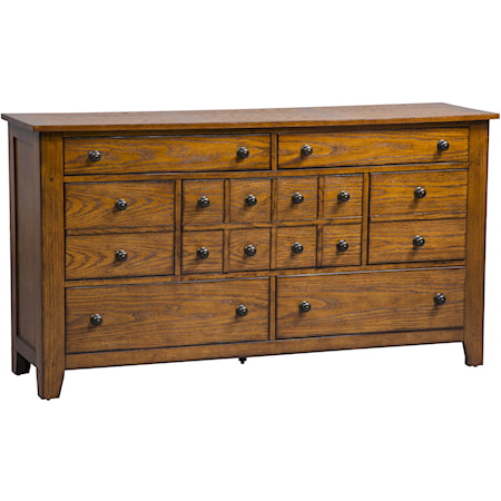Rustic 7-Drawer Dresser with Antique Brass Hardware