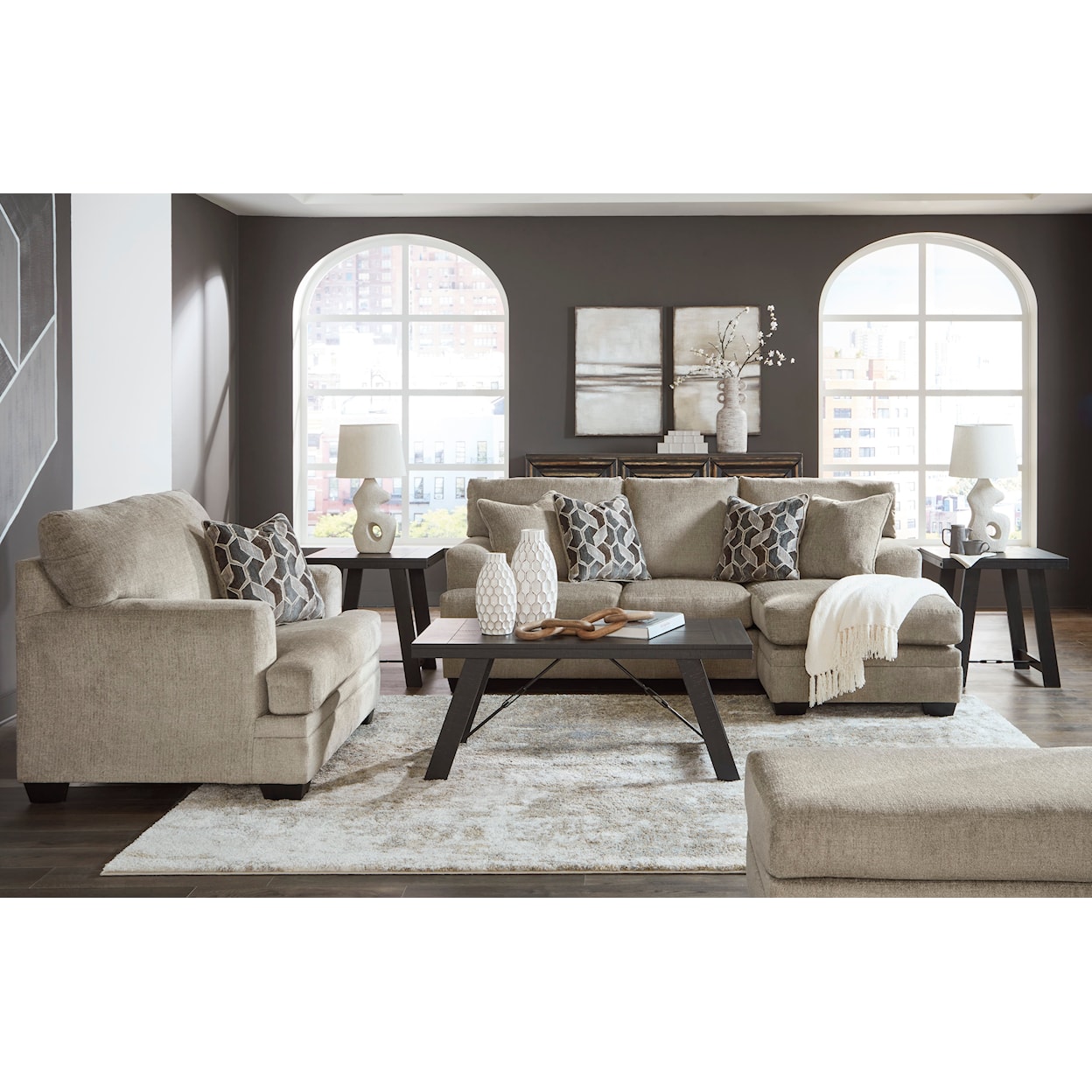 Benchcraft Stonemeade Sofa Chaise, Oversized Chair, and Ottoman