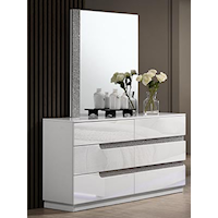 Contemporary Paradox 6 Drawer Dresser with Attached Mirror