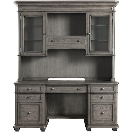 Transitional Credenza and Hutch with USB Outlets and File Drawers