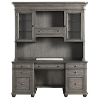 Transitional Credenza and Hutch with USB Outlets and File Drawers