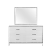 Contemporary White 6-Drawer Dresser and Mirror Set with Glittered Trim