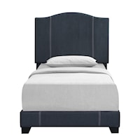 Transitional Stitched Camel Back Twin Upholstered Bed in Denim Blue