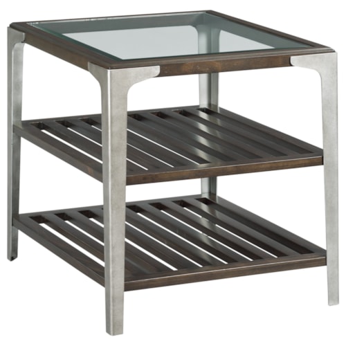 Transitional End Table with Glass Top