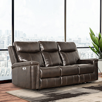 Transitional Dual Reclining Leather Sofa with Nailheads