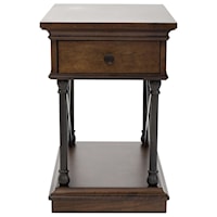 Transitional Metal and Wood Drawer Chair Side Table