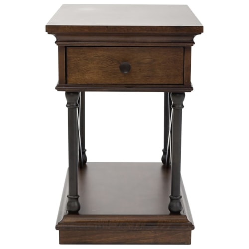 Transitional Metal and Wood Drawer Chair Side Table